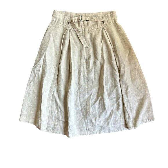 Kenar 100% Linen A-Line Skirt – Natural Beige with Buckle Belt & Pockets US 8 - Picture 1 of 3